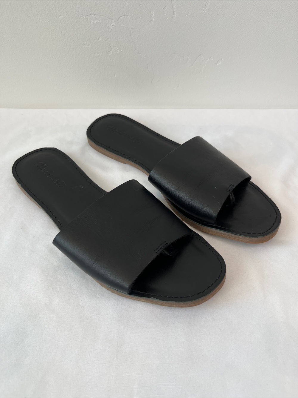 Madewell The Boardwalk Post Slide Sandal Black Leather Womens Size 8.5 MC998